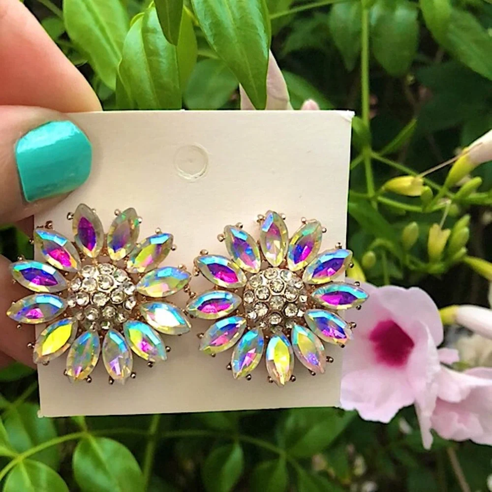 Aurora Borealis Sunflower Crystal Earrings